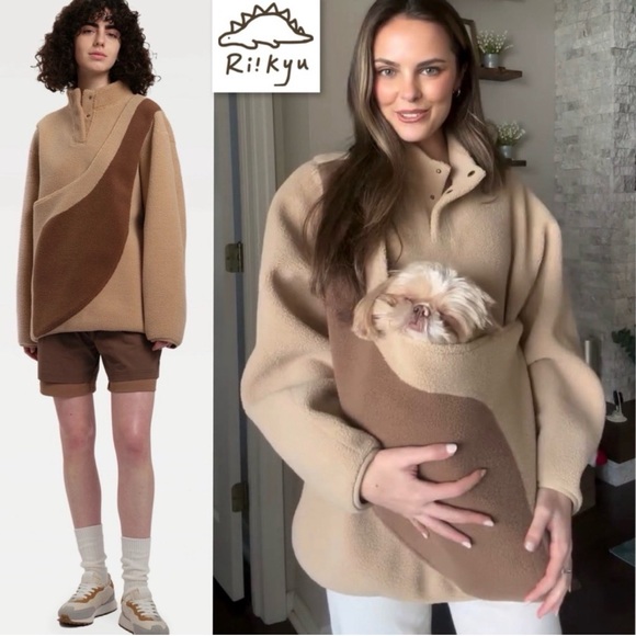 Riikyu Tops - Riikyu Kangaroo Pouch Oversized Fit Unisex Fleece Pet Dog Shirt Sherpa NWT L